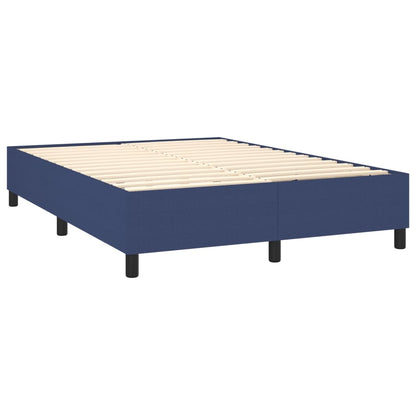 Cama box spring c/ colchão e LED 140x200 cm tecido azul