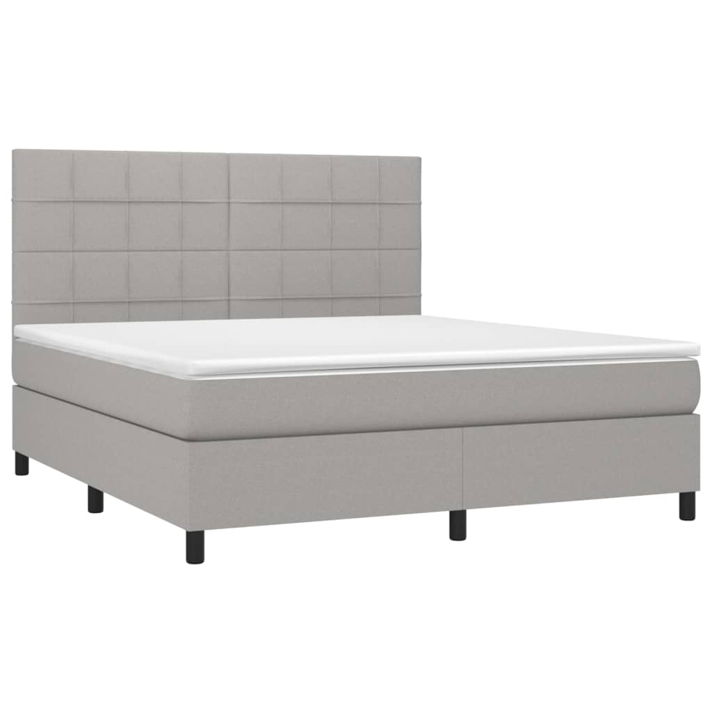 Cama box spring c/ colchão e LED 160x200 cm tecido cinza-claro