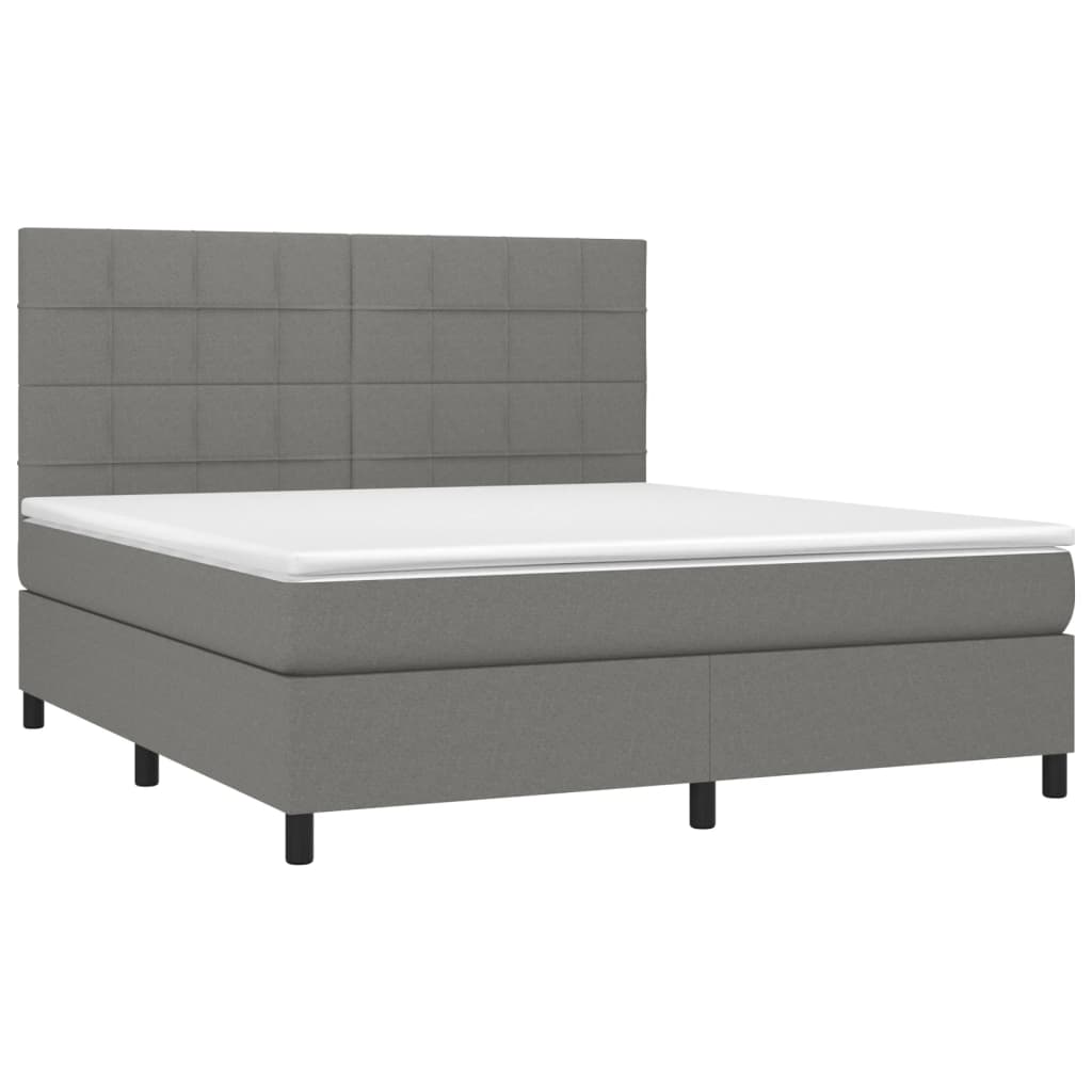 Cama box spring c/ colchão e LED 160x200 cm tecido cinza-escuro