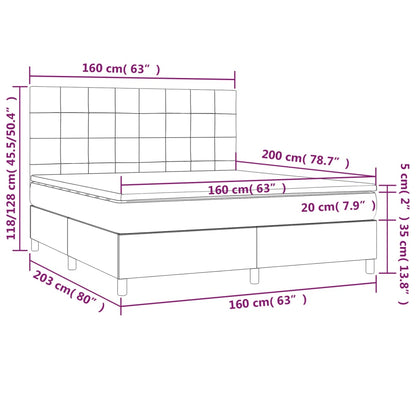 Cama box spring c/ colchão e LED 160x200 cm tecido cor creme