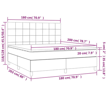 Cama box spring c/ colchão e LED 180x200 cm tecido cinza-escuro