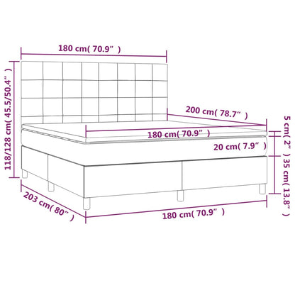 Cama box spring c/ colchão e LED 180x200 cm tecido preto