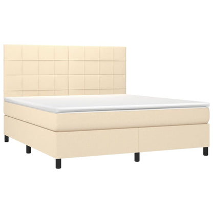 Cama box spring c/ colchão e LED 180x200 cm tecido cor creme