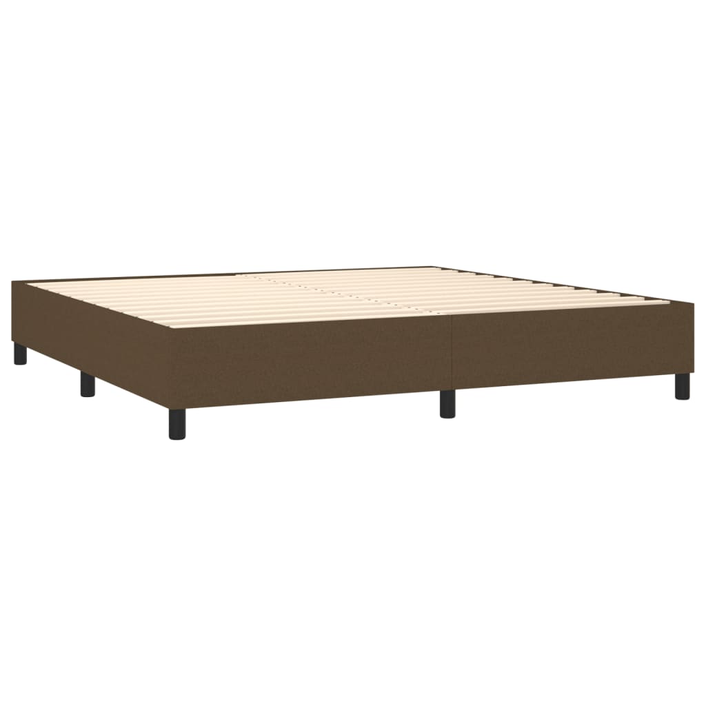 Cama box spring c/ colchão/LED 200x200cm tecido castanho-escuro