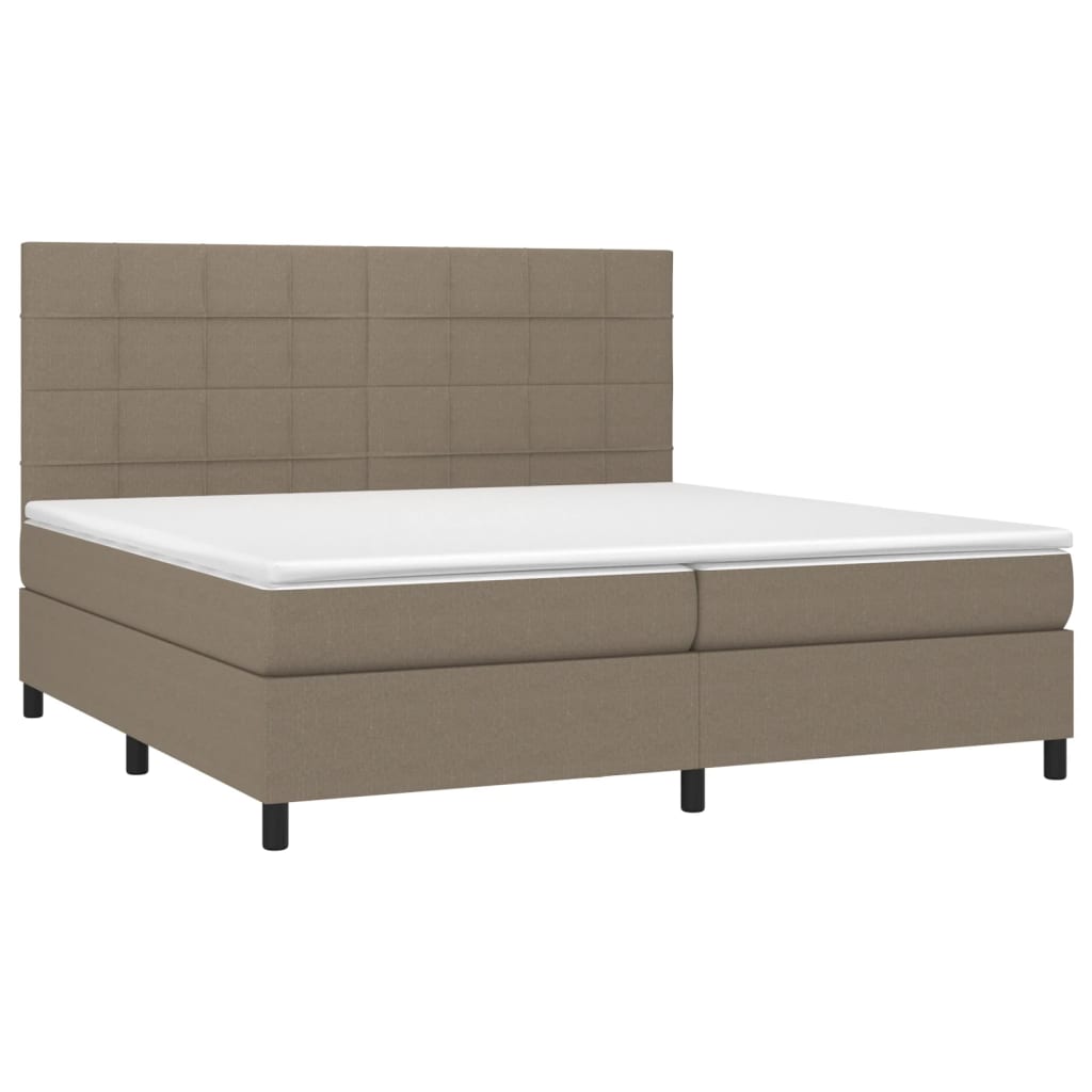 Cama box spring colchão/LED 200x200cm tecido cinza-acastanhado