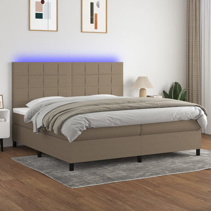 Cama box spring colchão/LED 200x200cm tecido cinza-acastanhado