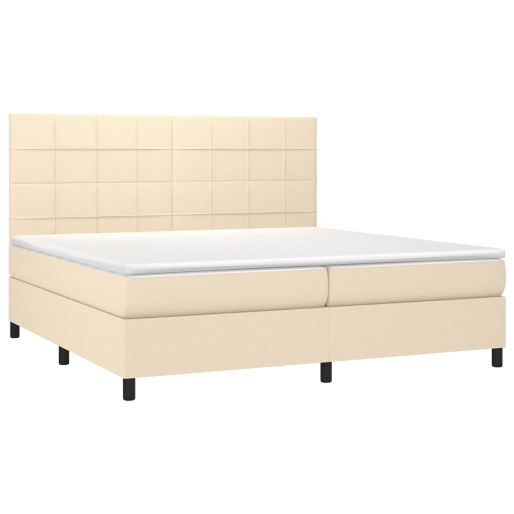 Cama box spring c/ colchão e LED 200x200 cm tecido cor creme