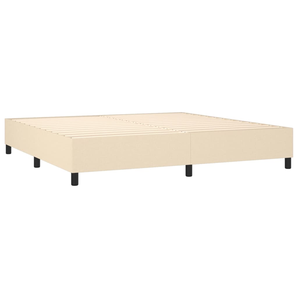 Cama box spring c/ colchão e LED 200x200 cm tecido cor creme