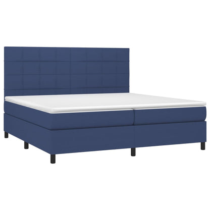 Cama box spring c/ colchão e LED 200x200 cm tecido azul