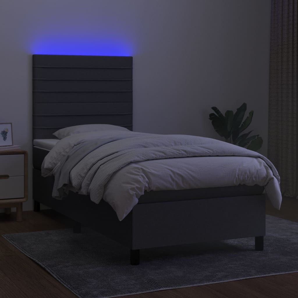 Cama box spring c/ colchão e LED 80x200 cm tecido cinza-escuro