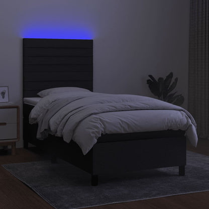 Cama box spring c/ colchão e LED 90x200 cm tecido preto