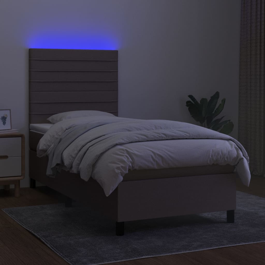 Cama box spring + colchão/LED 90x200cm tecido cinza-acastanhado