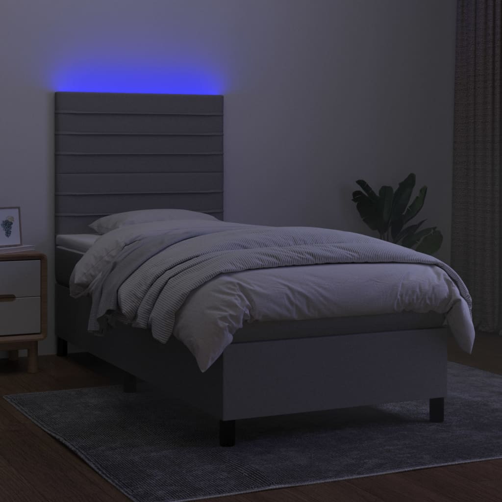 Cama box spring c/ colchão e LED 100x200 cm tecido cinza-claro