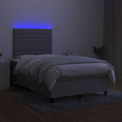 Cama box spring c/ colchão e LED 120x200 cm tecido cinza-claro