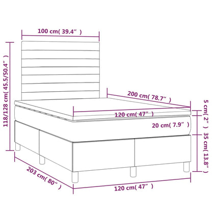 Cama box spring c/ colchão/LED 120x200cm tecido castanho-escuro