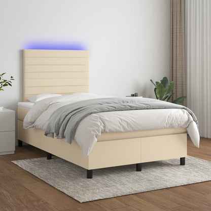 Cama box spring c/ colchão e LED 120x200 cm tecido cor creme