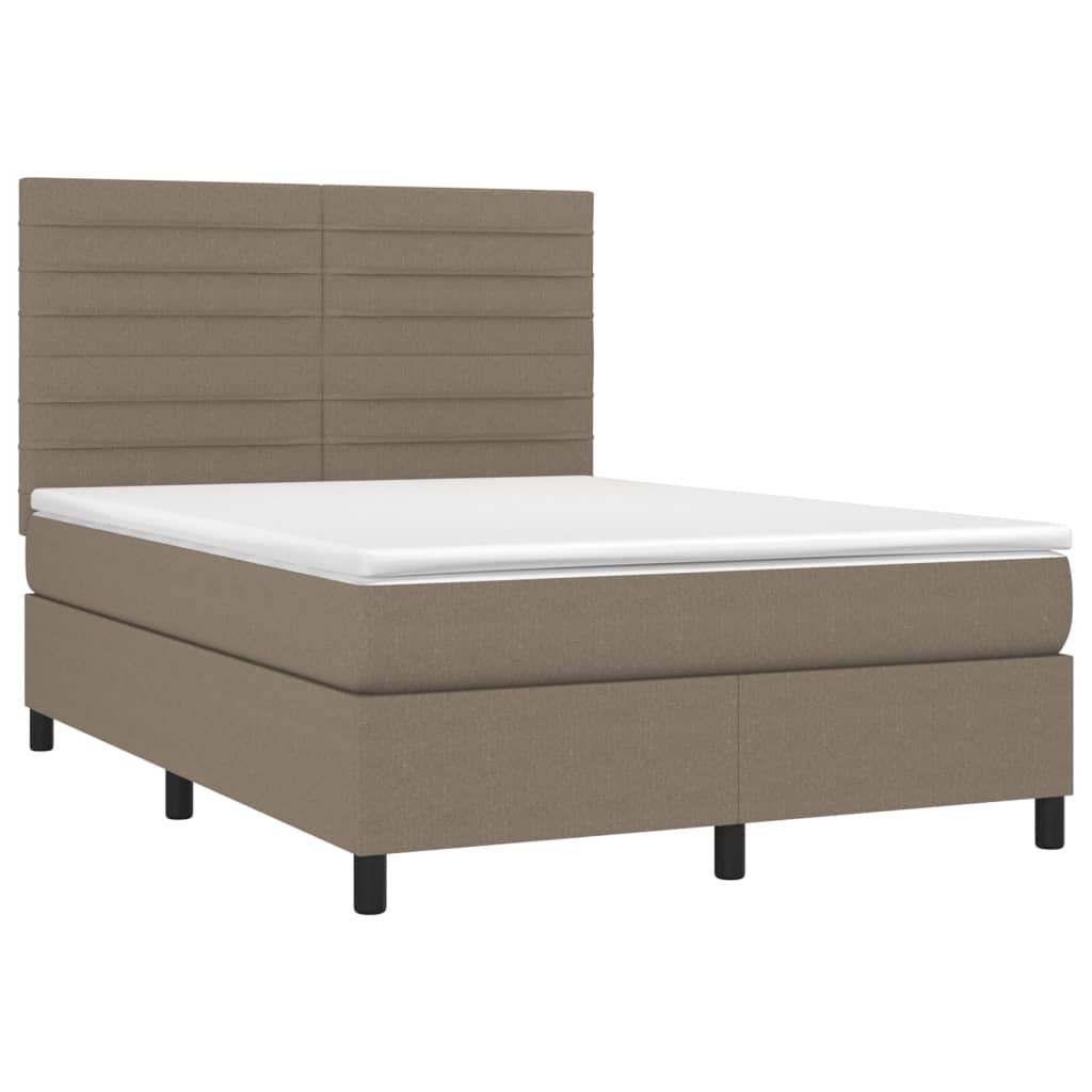 Cama box spring colchão/LED 140x190cm tecido cinza-acastanhado