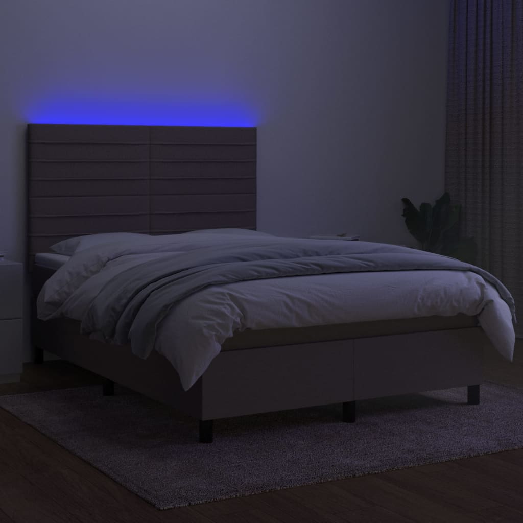 Cama box spring colchão/LED 140x190cm tecido cinza-acastanhado