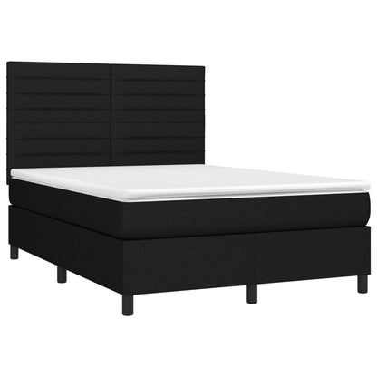 Cama box spring c/ colchão e LED 140x200 cm tecido preto