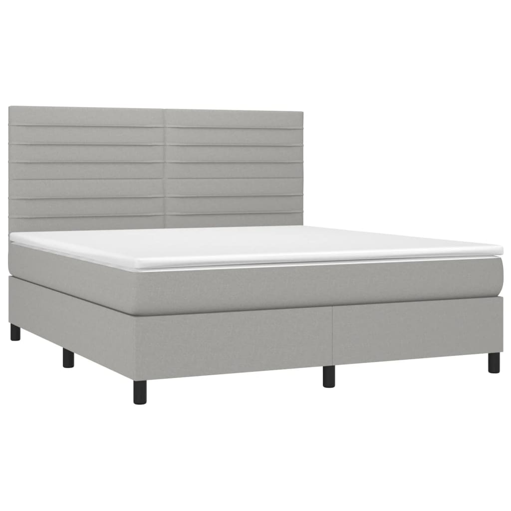 Cama box spring c/ colchão e LED 160x200 cm tecido cinza-claro