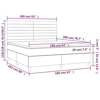 Cama box spring c/ colchão e LED 160x200 cm tecido cinza-claro