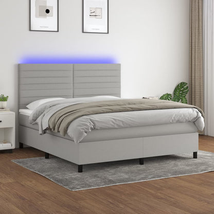 Cama box spring c/ colchão e LED 160x200 cm tecido cinza-claro