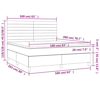 Cama box spring c/ colchão e LED 160x200 cm tecido cinza-escuro