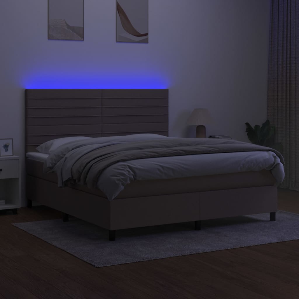 Cama box spring colchão/LED 160x200 cm tecido cinza-acastanhado