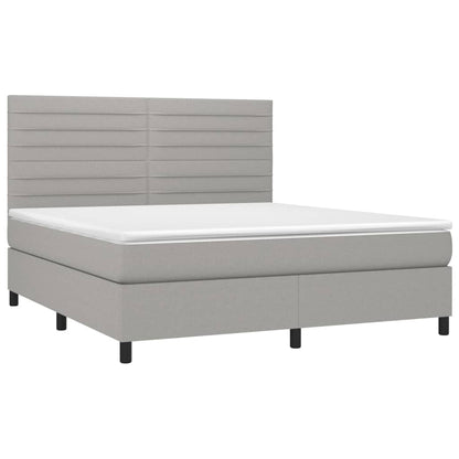 Cama box spring c/ colchão e LED 180x200 cm tecido cinza-claro