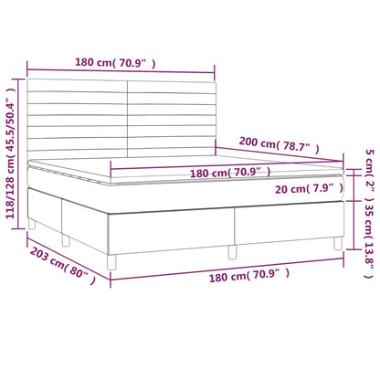 Cama box spring c/ colchão e LED 180x200 cm tecido cinza-claro