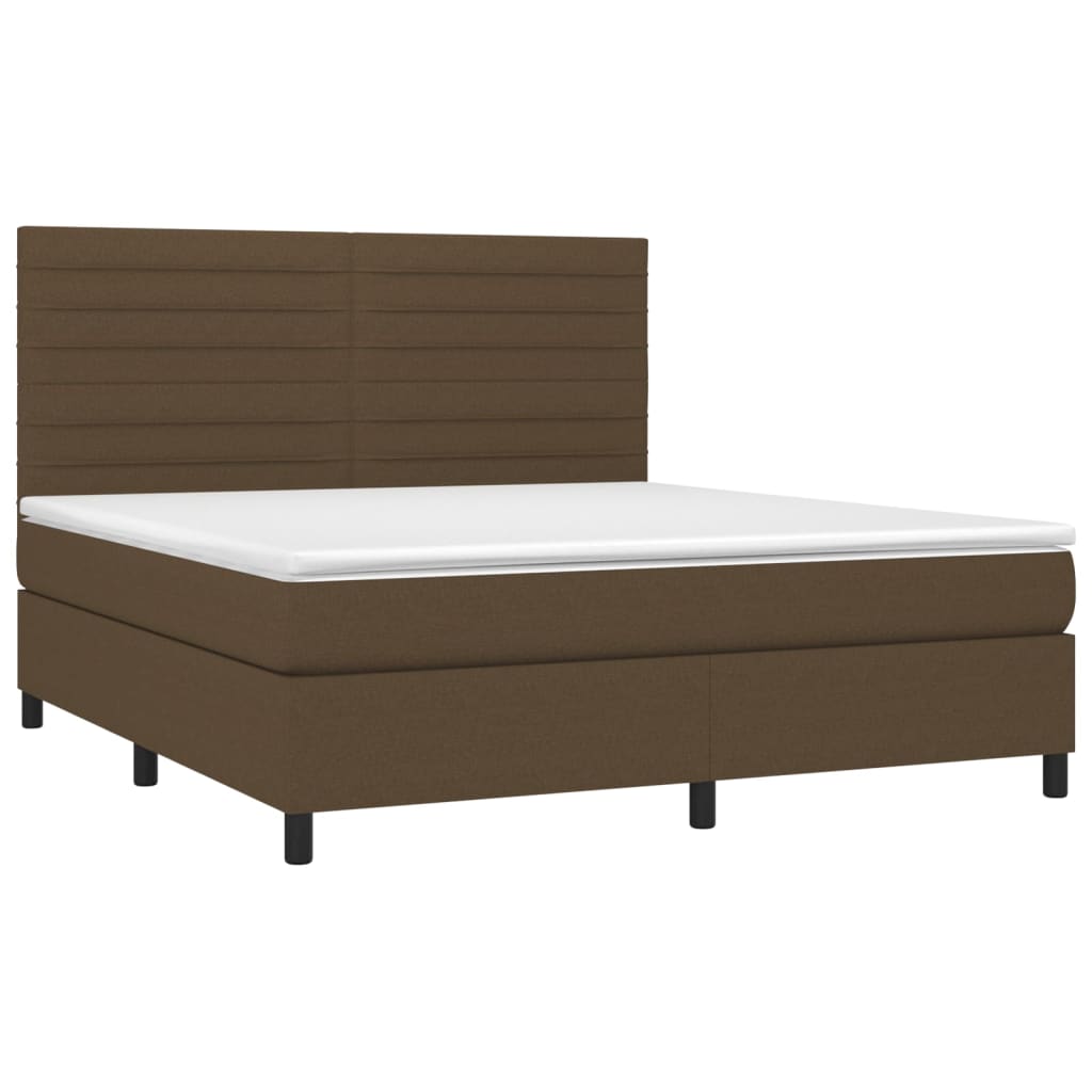 Cama box spring c/ colchão/LED 180x200cm tecido castanho-escuro