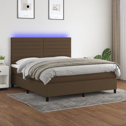 Cama box spring c/ colchão/LED 180x200cm tecido castanho-escuro