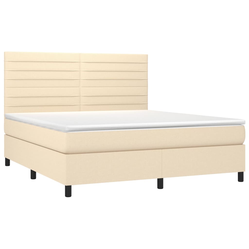 Cama box spring c/ colchão e LED 180x200 cm tecido cor creme