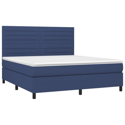 Cama box spring c/ colchão e LED 180x200 cm tecido azul