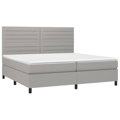 Cama box spring c/ colchão e LED 200x200 cm tecido cinza-claro