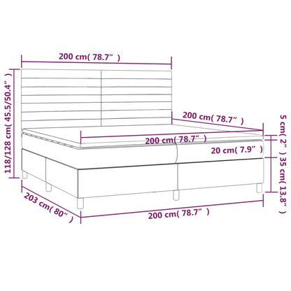 Cama box spring colchão/LED 200x200cm tecido cinza-acastanhado