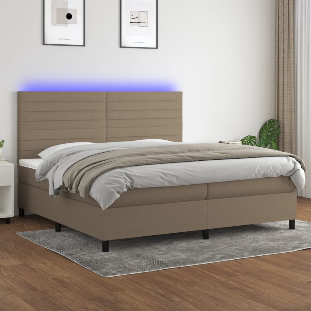 Cama box spring colchão/LED 200x200cm tecido cinza-acastanhado