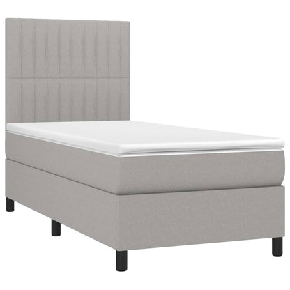 Cama box spring c/ colchão e LED 80x200 cm tecido cinza-claro