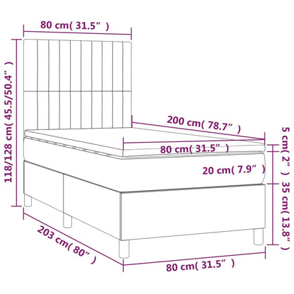 Cama box spring c/ colchão e LED 80x200 cm tecido cinza-claro