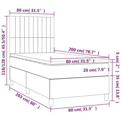 Cama box spring c/ colchão e LED 80x200 cm tecido preto