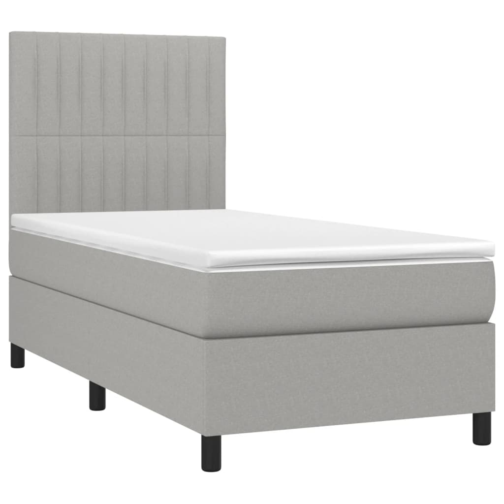 Cama box spring c/ colchão e LED 90x190 cm tecido cinza-claro