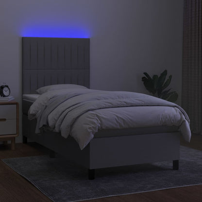 Cama box spring c/ colchão e LED 90x190 cm tecido cinza-claro