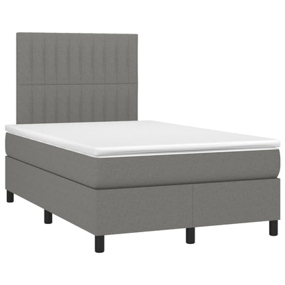 Cama box spring c/ colchão e LED 120x200 cm tecido cinza-escuro