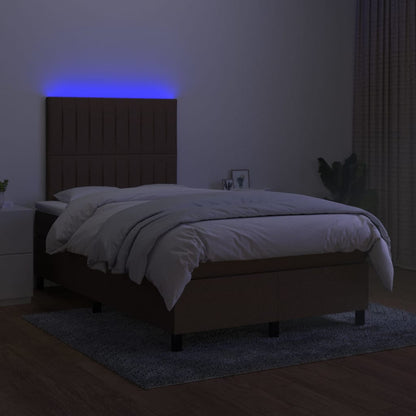 Cama box spring c/ colchão/LED 120x200cm tecido castanho-escuro