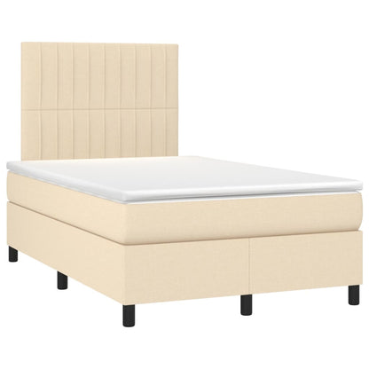 Cama box spring c/ colchão e LED 120x200 cm tecido cor creme