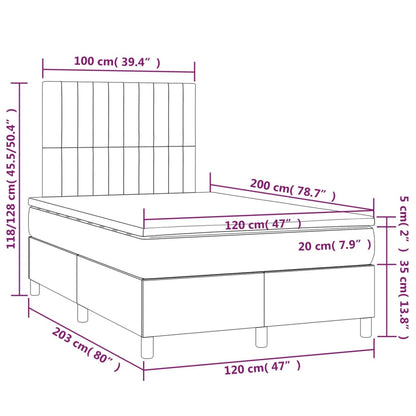 Cama box spring c/ colchão e LED 120x200 cm tecido cor creme