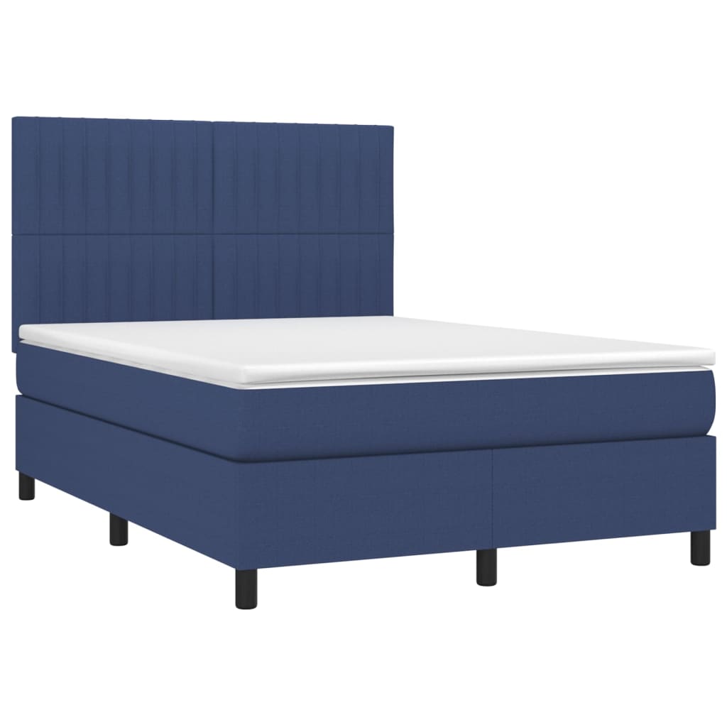 Cama box spring c/ colchão e LED 140x190 cm tecido azul