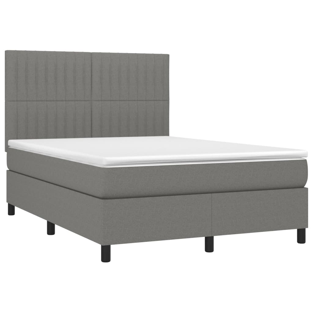 Cama box spring c/ colchão e LED 140x200 cm tecido cinza-escuro