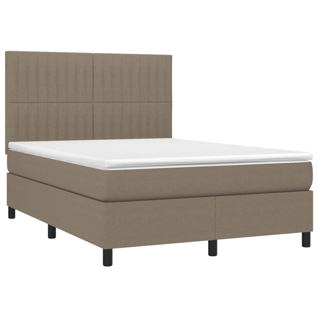 Cama box spring colchão/LED 140x200 cm tecido cinza-acastanhado