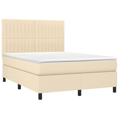 Cama box spring c/ colchão e LED 140x200 cm tecido cor creme